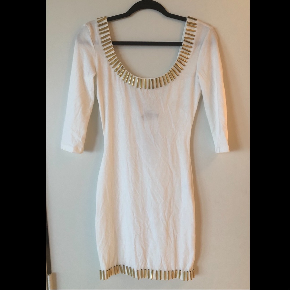 NWT Nasty Gal White Mini Dress w/ Gold Beading